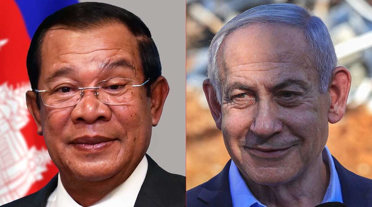הרודן הקמבודי הון סן (משמאל) וראש ממשלת ישראל בנימין נתניהו (צילומים: WTO/Jay Louvion, רשיון cc by-sa-2.0 ואיתי רון)
