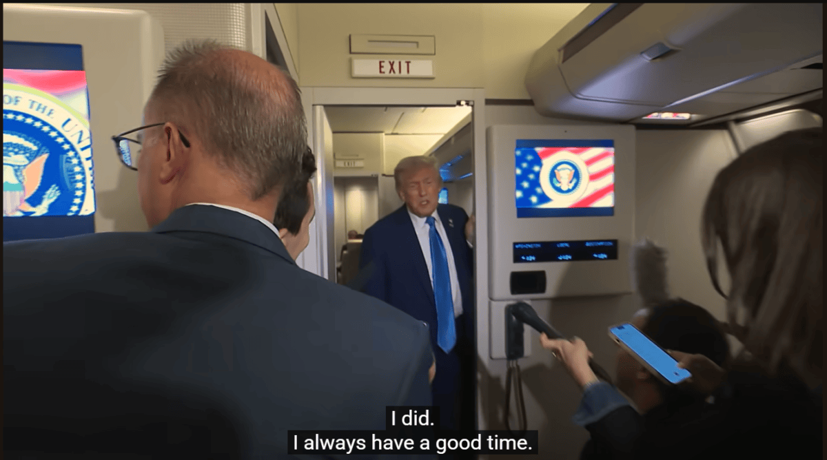 US President Donald Trump speaks to reporters aboard Air Force One, June 17, 2025 (screenshot) US President Donald Trump speaks to reporters aboard Air Force One, June 17, 2025 (screenshot)