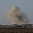 Smoke rises from destroyed buildings in the northern Gaza Strip, as seen from the Israeli side of the border, September 10, 2025. Photo by Tsafrir Abayov/Flash90