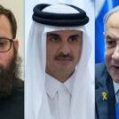 From right to left: Israeli Prime Minister Benjamin Netanyahu, Emir of Qatar Tamim bin Hamad Al Thani and Netanyahu advisor Yonatan Urich (Photos: Flash90 and Public domain)