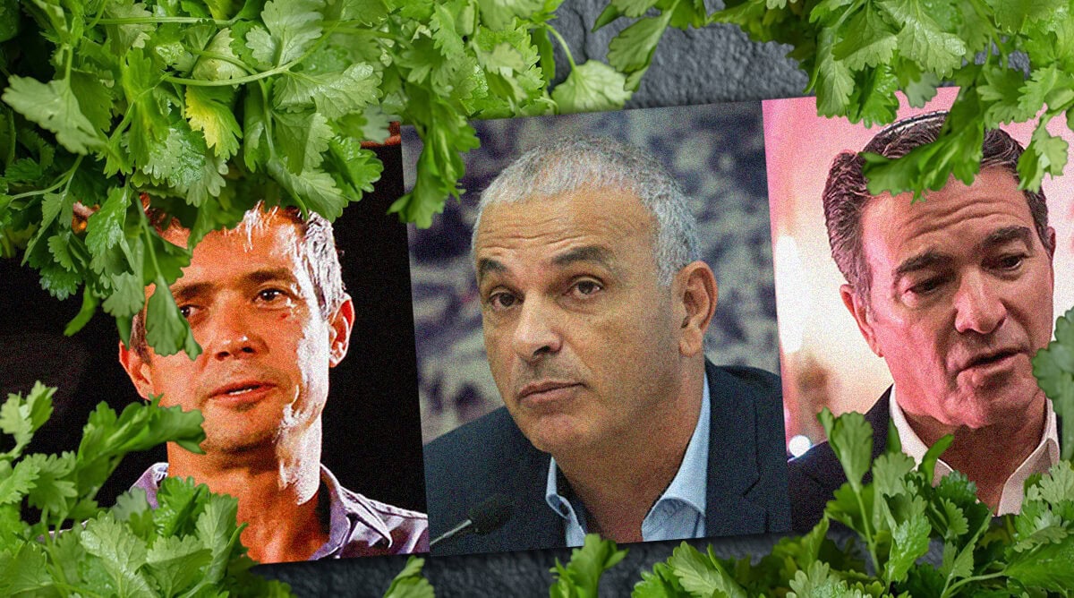 מימין: יוסי כהן, משה כחלון, יועז הנדל. בחזית: כוסברה (צילומים מקוריים: פלאש90) מימין: יוסי כהן, משה כחלון, יועז הנדל. בחזית: כוסברה (צילומים מקוריים: פלאש90)