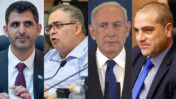 מימין: יו"ר ועדת הכנסת ח"כ אופיר כץ, רה"מ הנאשם בנימין נתניהו, יו"ר ועדת הכלכלה ח"כ הנאשם דוד ביטן, שר התקשורת שלמה קרעי (צילומים: פלאש90, דוברות הכנסת)