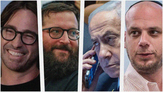 מימין: אלי פלדשטיין, בנימין נתניהו, יונתן אוריך ושרוליק איינהורן (צילומים: (צילומים: אבשלום ששוני, יונתן זינדל, יהונתן שאול וצילום מסך מתוך הסדרה "דו"ח רולניק" בכאן 11) מימין: אלי פלדשטיין, בנימין נתניהו, יונתן אוריך ושרוליק איינהורן (צילומים: (צילומים: אבשלום ששוני, יונתן זינדל, יהונתן שאול וצילום מסך מתוך הסדרה "דו"ח רולניק" בכאן 11)