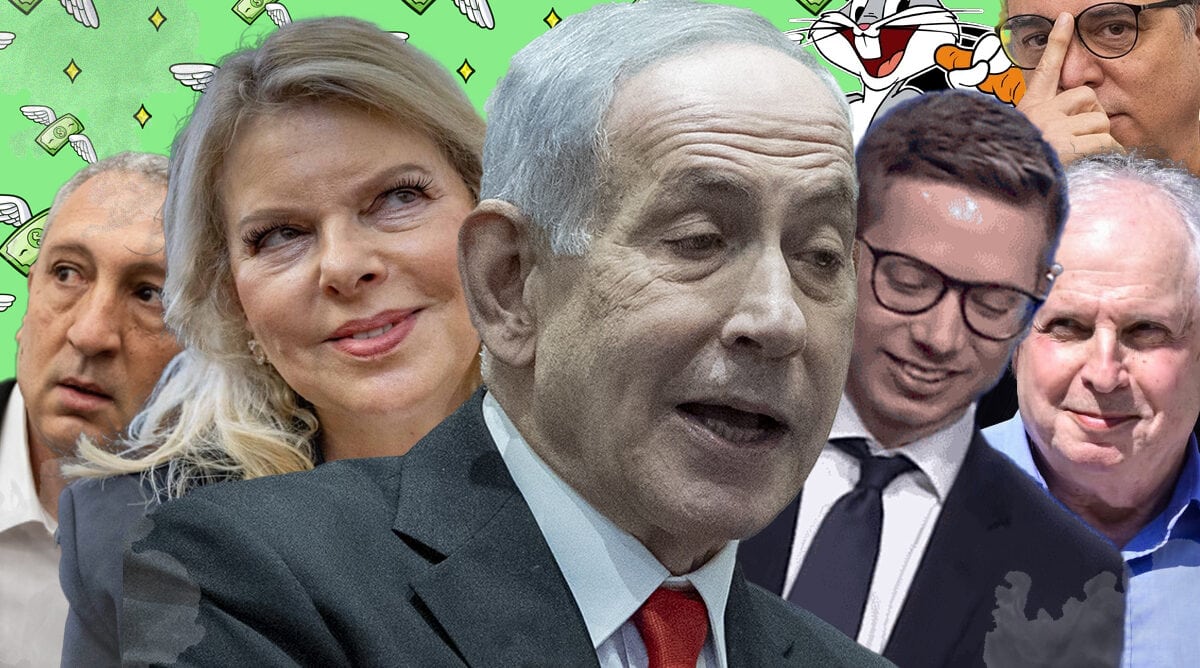 שלמה פילבר, שאול אלוביץ', יאיר נתניהו, בנימין נתניהו, שרה נתניהו, ניר חפץ (צילומים מקוריים: פלאש90)