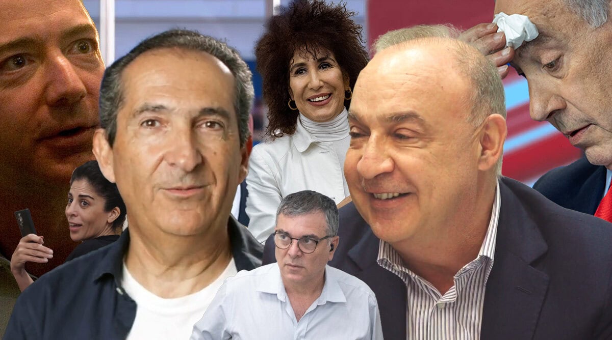 מימין: רה"מ הנאשם בנימין נתניהו, האוליגרך לן בלווטניק, העדה יפעת בן חי שגב, עד המדינה שלמה פילבר, איל ההון הממונף פטריק דרהי, התועמלנית כנרת בראשי והמולטי-מיליארדר ג'ף בזוס (צילומים: פלאש90, "העין השביעית" וצילומי מסך)