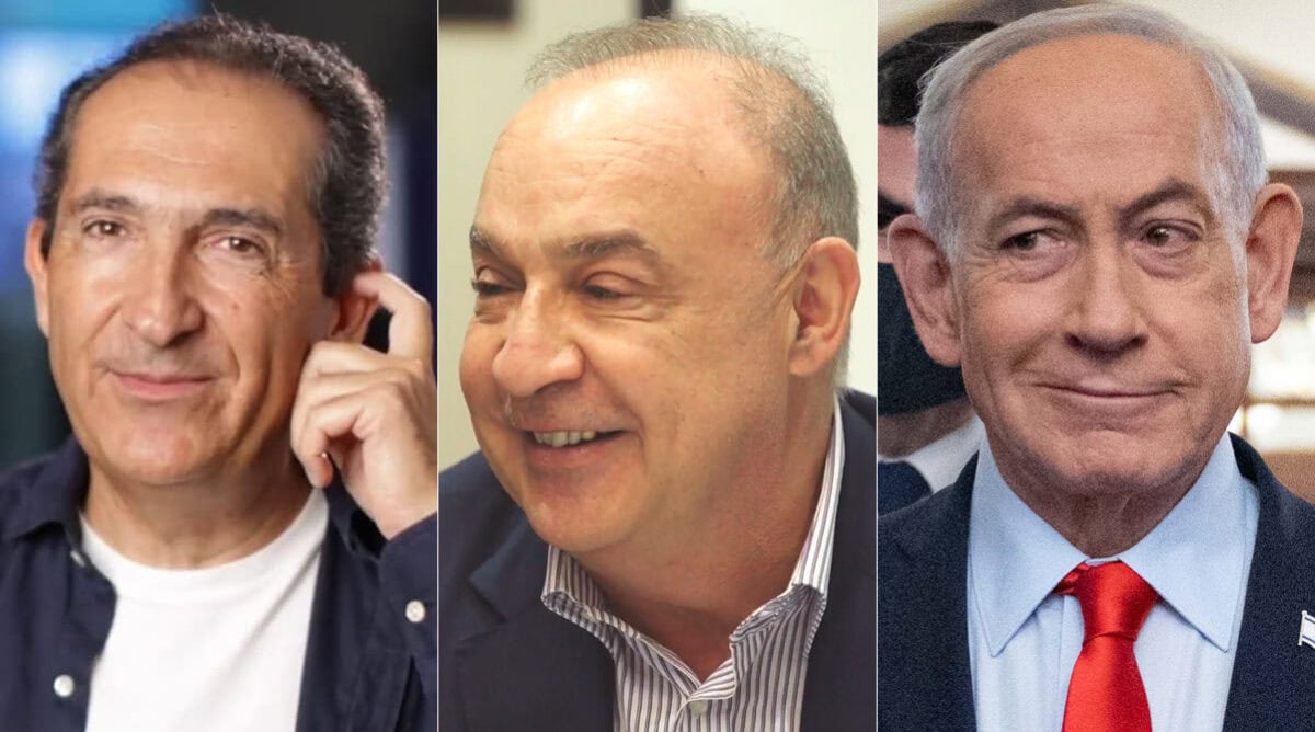 מימין: רה"מ הנאשם בנימין נתניהו, האוליגרך לן בלווטניק ואיל ההון פטריק דרהי (צילומים: יונתן זינדל וצילומי מסך) מימין: רה"מ הנאשם בנימין נתניהו, האוליגרך לן בלווטניק ואיל ההון פטריק דרהי (צילומים: יונתן זינדל וצילומי מסך)