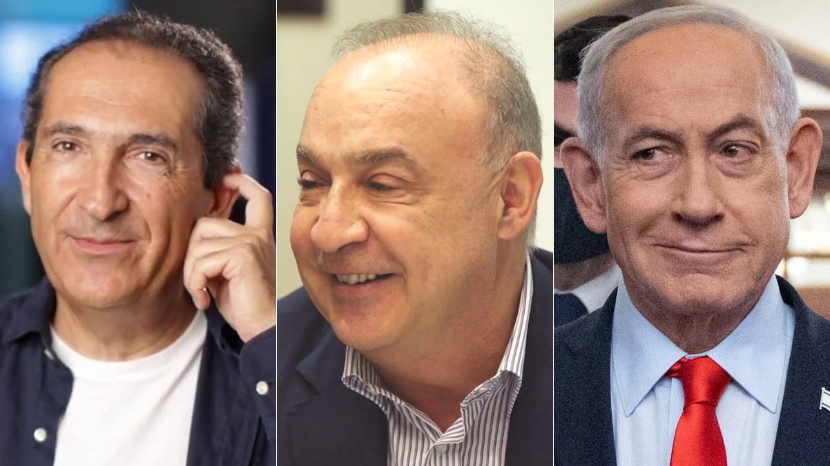 מימין: רה"מ הנאשם בנימין נתניהו, האוליגרך לן בלווטניק ואיל ההון פטריק דרהי (צילומים: יונתן זינדל וצילומי מסך) מימין: רה"מ הנאשם בנימין נתניהו, האוליגרך לן בלווטניק ואיל ההון פטריק דרהי (צילומים: יונתן זינדל וצילומי מסך)
