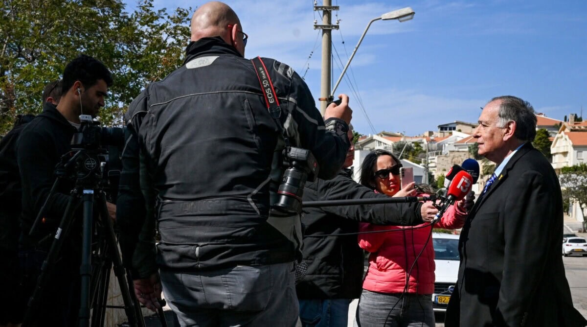 Haifa Mayoral candidate Yona Yahav speaks to the media outside his home in Haifa, a day after the Municipal Elections, on February 28, 2024. Photo by Flash90 Haifa Mayoral candidate Yona Yahav speaks to the media outside his home in Haifa, a day after the Municipal Elections, on February 28, 2024. Photo by Flash90