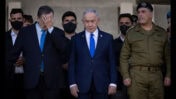 מימין: הרמטכ"ל אייל זמיר, רה"מ הנאשם בנימין נתניהו ושר הביטחון ישראל כץ, 30.10.25 (צילום: נועם רבקין פנטון)