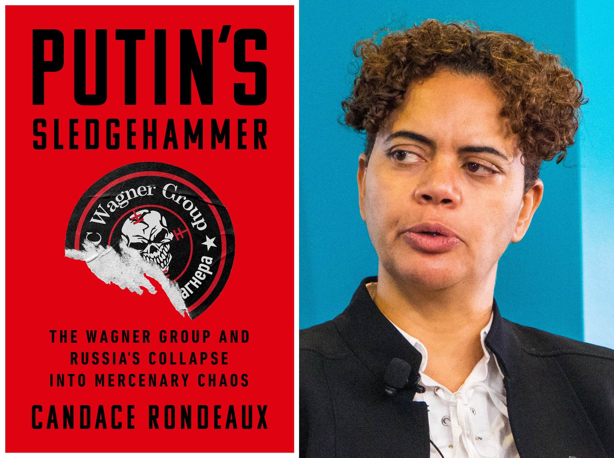 החוקרת קנדיס רונדו וכריכת ספרה, Putin's Sledgehammer (צילום: New America, רישיון CC BY 2.0) החוקרת קנדיס רונדו וכריכת ספרה, Putin's Sledgehammer (צילום: New America, רישיון CC BY 2.0)