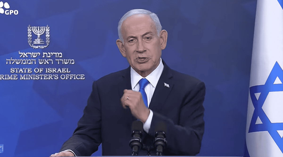 רה"מ הנאשם נתניהו מוסר הצהרה מוקלטת, 17 שעות לאחר הודעת נשיא פקיסטן על הפסקת אש במלחמה עם איראן, 8.4.26 (צילום מסך) רה"מ הנאשם נתניהו מוסר הצהרה מוקלטת, 17 שעות לאחר הודעת נשיא פקיסטן על הפסקת אש במלחמה עם איראן, 8.4.26 (צילום מסך)