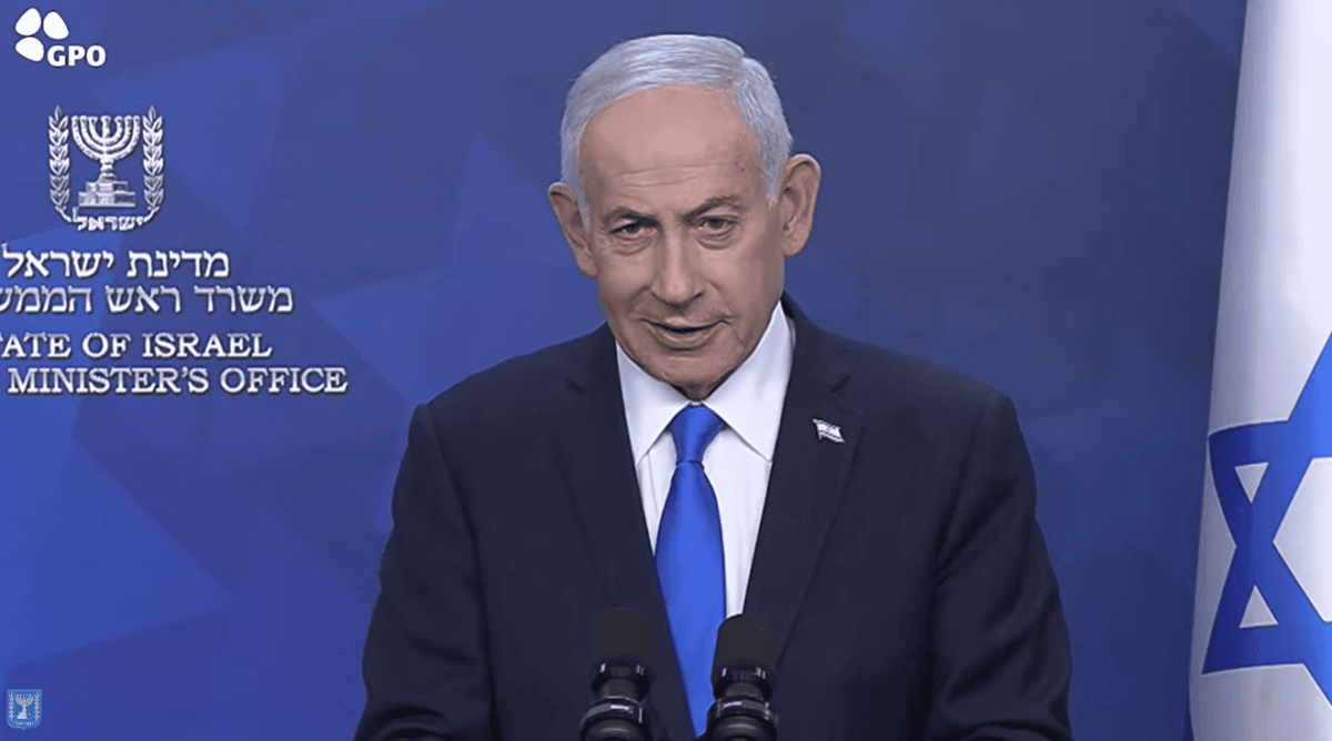 רה"מ הנאשם נתניהו מוסר הצהרה מוקלטת, 17 שעות לאחר הודעת נשיא פקיסטן על הפסקת אש במלחמה עם איראן, 8.4.26 (צילום מסך) רה"מ הנאשם נתניהו מוסר הצהרה מוקלטת, 17 שעות לאחר הודעת נשיא פקיסטן על הפסקת אש במלחמה עם איראן, 8.4.26 (צילום מסך)