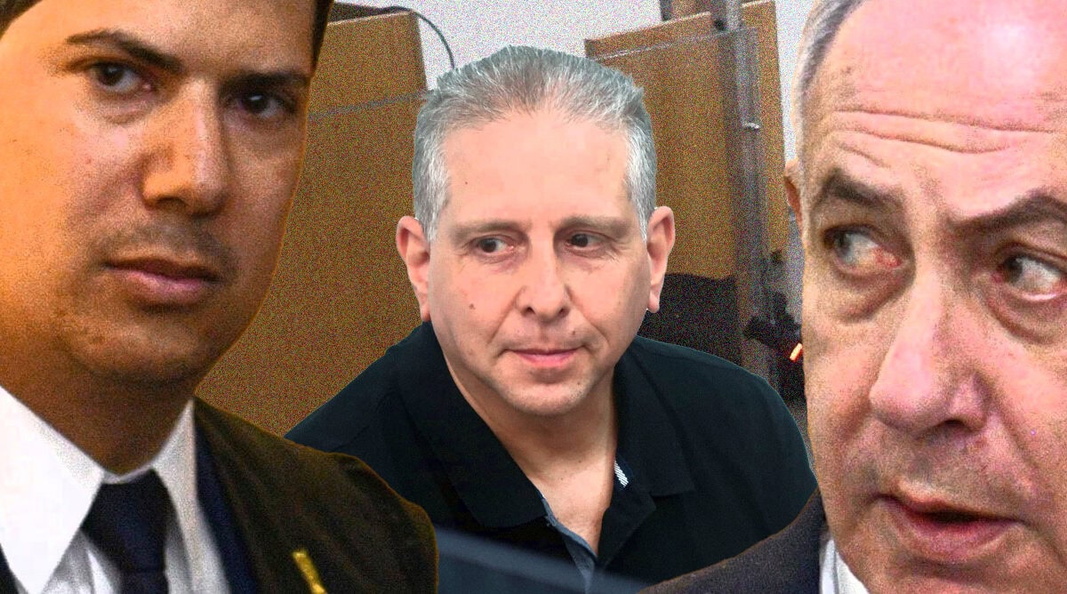 מימין: רה"מ הנאשם בנימין נתניהו, חוקר רשות ניירות ערך אריה זיידנשטדט ועו"ד עמית חדד (צילומים: אורן פרסיקו)