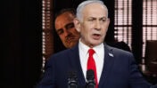 בנימין נתניהו והסנדק (צילום מקורי: אוליבייה פיטוסי)