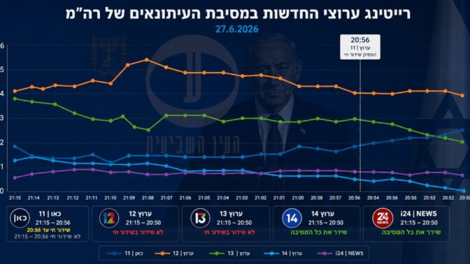 נתוני הרייטינג של ערוצי הטלוויזיה בזמן מסיבת העיתונאים של נתניהו, 27.6.26