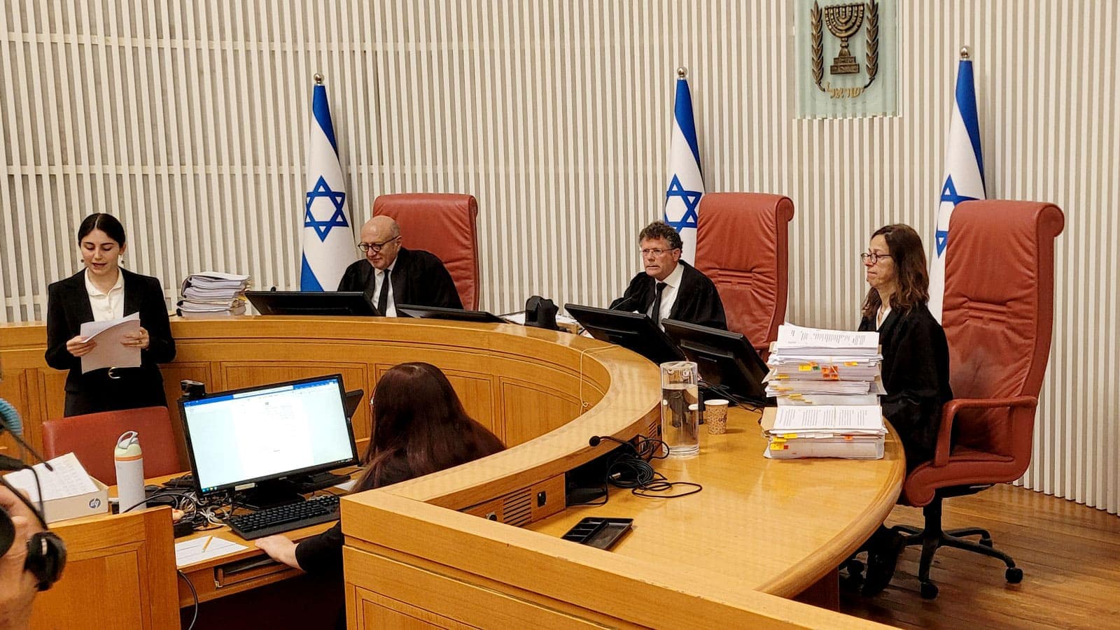Justices Yitzhak Amit (center), Ruth Ronnen and Alex Stein. The Supreme Court, June 16, 2026 (Photo: Itamar Benzaquen)