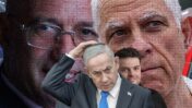 רה"מ הנאשם בנימין נתניהו, מאחור: יצחק מירילשוילי, הבעלים המוצהר של ערוץ 14. ברקע: מו"ל "ידיעות אחרונות" הנאשם ארנון (נוני) מוזס (מימין) ומו"ל קבוצת ה"פוסט" אלי עזור (צילומים מקוריים: פלאש90, רונן גולדמן, רשיון CC BY-SA 3.0)