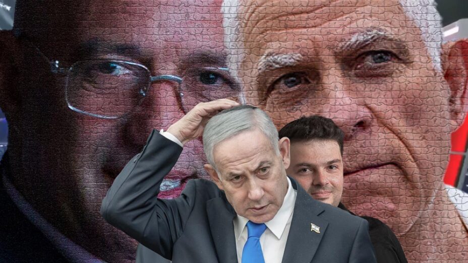 רה"מ הנאשם בנימין נתניהו, מאחור: יצחק מירילשוילי, הבעלים המוצהר של ערוץ 14. ברקע: מו"ל "ידיעות אחרונות" הנאשם ארנון (נוני) מוזס (מימין) ומו"ל קבוצת ה"פוסט" אלי עזור (צילומים מקוריים: פלאש90, רונן גולדמן, רשיון CC BY-SA 3.0) רה"מ הנאשם בנימין נתניהו, מאחור: יצחק מירילשוילי, הבעלים המוצהר של ערוץ 14. ברקע: מו"ל "ידיעות אחרונות" הנאשם ארנון (נוני) מוזס (מימין) ומו"ל קבוצת ה"פוסט" אלי עזור (צילומים מקוריים: פלאש90, רונן גולדמן, רשיון CC BY-SA 3.0)