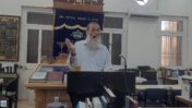 Rabbi Eliyahu Mali gives a lecture on "Milhemet Mitzvah" (commanded war) at the Shirat Moshe Yeshiva in Jaffa, 7.8.25 (Screenshot)