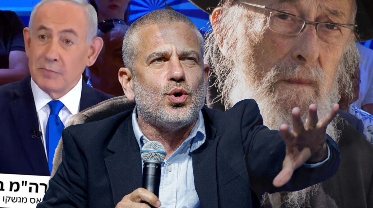 ינון מגל, כוכב ערוץ התעמולה 14 (במרכז); הרב צבי ישראל טאו, המנהיג הרוחני של חסידות קוק (מימין); רה"מ הנאשם בנימין נתניהו, בהופעה בתוכנית "הפטריוטים" בהגשת מגל (צילומים מקוריים: פלאש90) ינון מגל, כוכב ערוץ התעמולה 14 (במרכז); הרב צבי ישראל טאו, המנהיג הרוחני של חסידות קוק (מימין); רה"מ הנאשם בנימין נתניהו, בהופעה בתוכנית "הפטריוטים" בהגשת מגל (צילומים מקוריים: פלאש90)