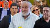 מימין: העיתונאי בן כספית, רה"מ הנאשם בנימין נתניהו, העיתונאית דנה ויס, היועמ"ש לשעבר אביחי מנדלבליט, העיתונאי סולימאן מסוודה, עו"ד עמית חדד, דובר הליכוד גיא לוי (צילומים: פלאש90)